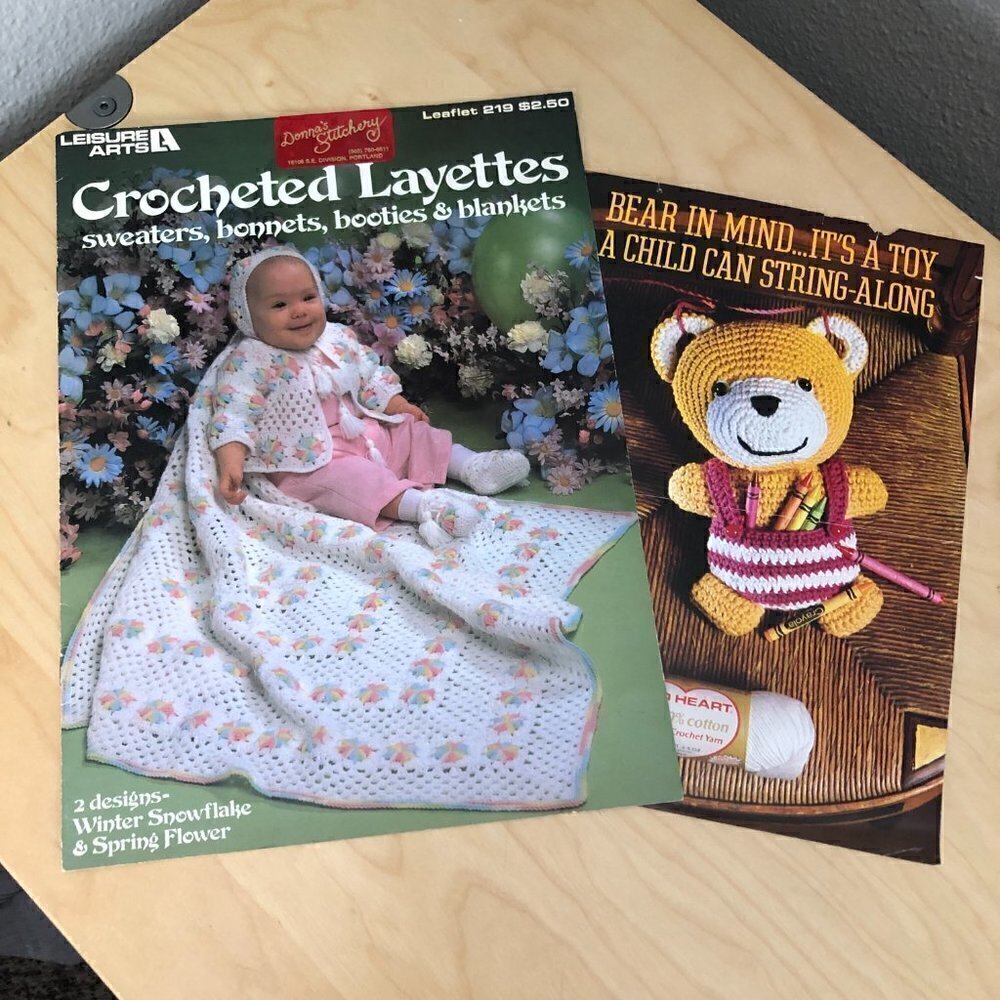 Vintage 80's Layettes Crocheted Bonnets, Booties & Blankets Instructions #219